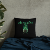 Sinister festive Halloween pillow, with greens over an expressively eerie black background.