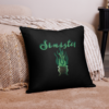 Sinister festive Halloween pillow, with greens over an expressively eerie black background.