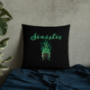 Sinister festive Halloween pillow, with greens over an expressively eerie black background.