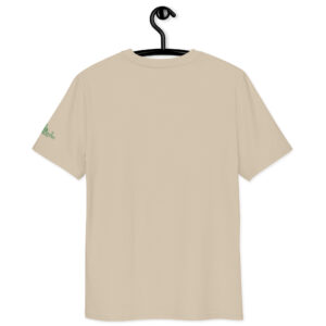 Sinister Halloween, green and black, organic shirt, tan.