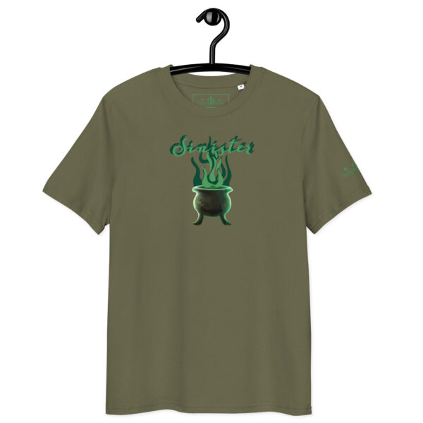 Sinister Halloween, green and black, organic shirt.